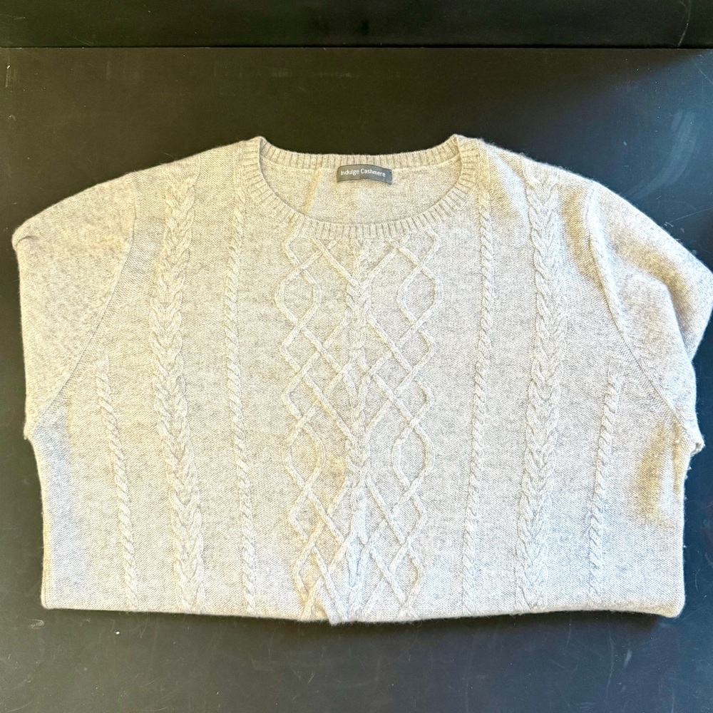 Grey Cable Knit Cashmere Sweater Sz L